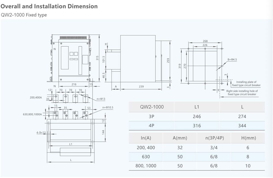 QW2 200A to 1000A Air circuit breaker