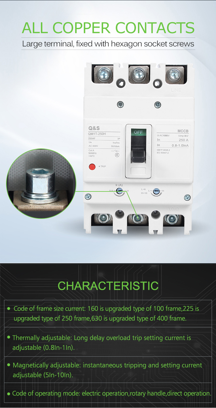 QM1T Thermo-magnetic double adjustable type MCCB