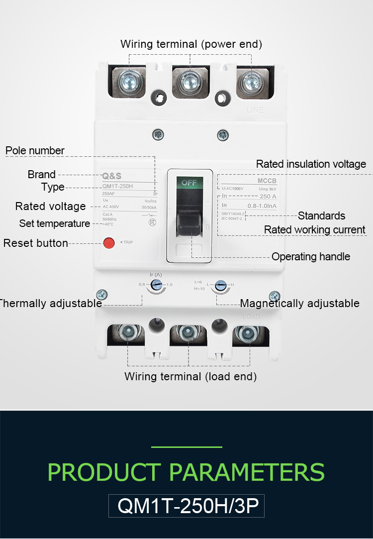 QM1T Thermo-magnetic double adjustable type MCCB