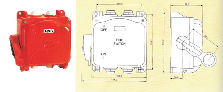 QFS type 2P, 4P, 16A,20A,32A, 40A Fireman switch